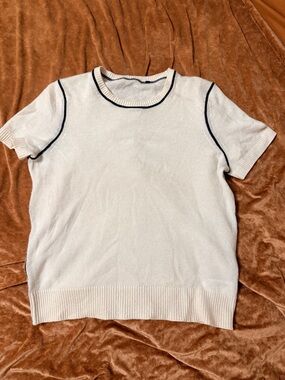 100% Cashmere Cream Short Sleeve Sweater Top Large SEE PICS